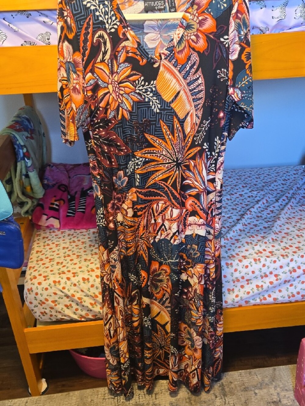 Attitudes by Renee Black Maxi Dress with Orange & Cream Floral Print - Picture 2 of 6